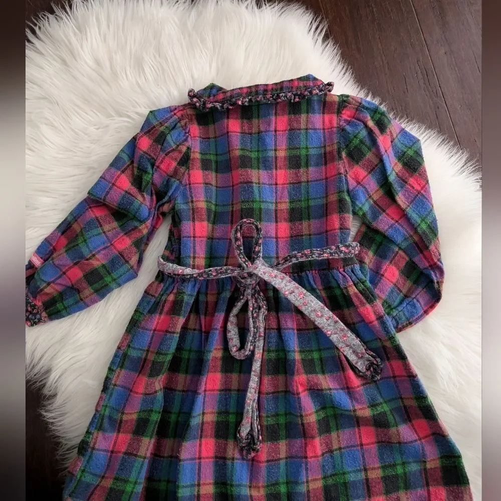 Vintage 1990s 90s Y2K Oshkosh Flannel Plaid Long Sleeve Kids Dress Size 4
